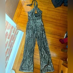 Sequin halter top jumpsuit Maeve size 4